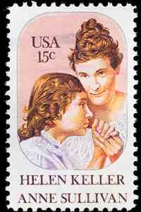 Mail Stamp of Helen Keller with Anne Sullivan